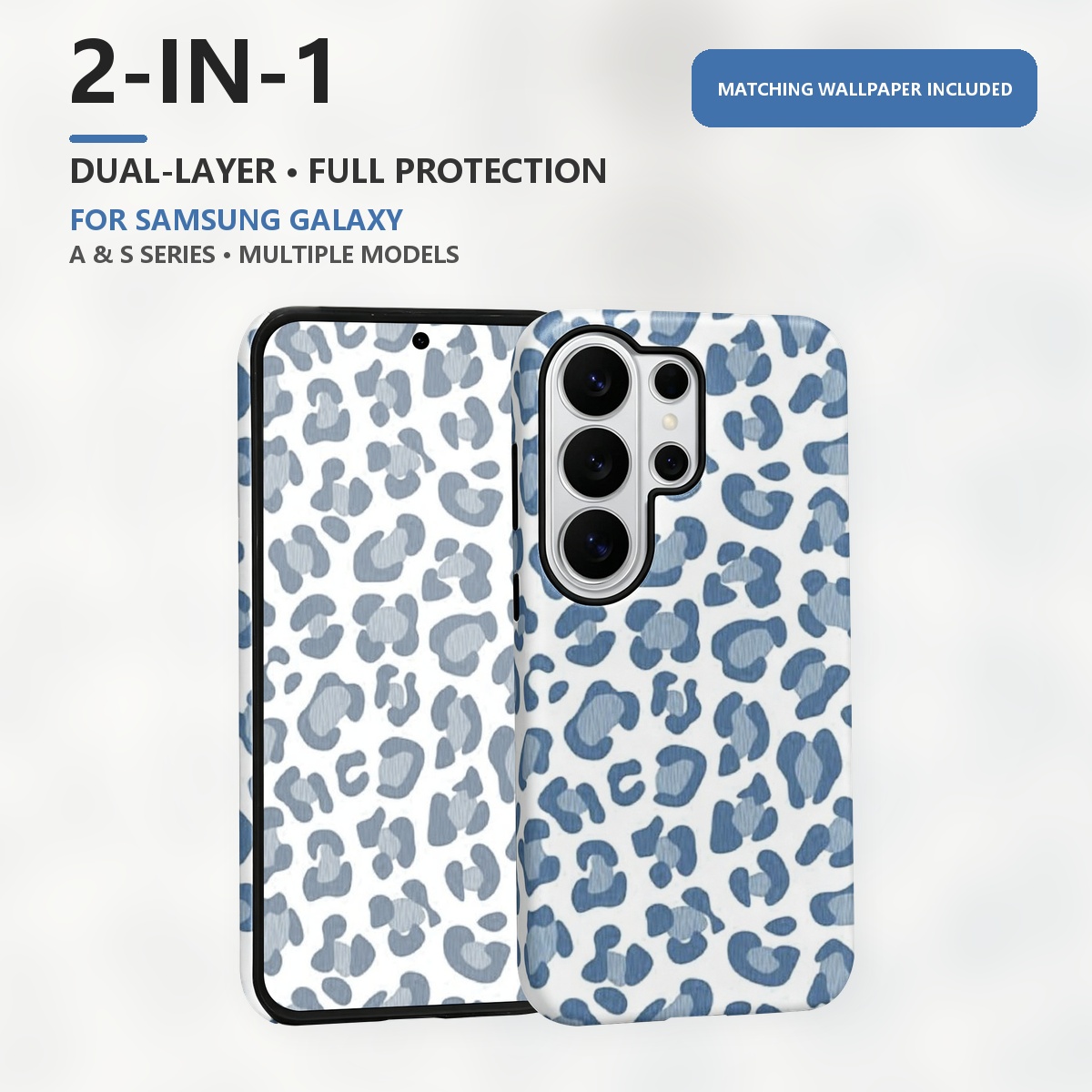 Samsung Galaxy S24 - Blue Leopard Print 2-in-1 Dual-Layer Phone
